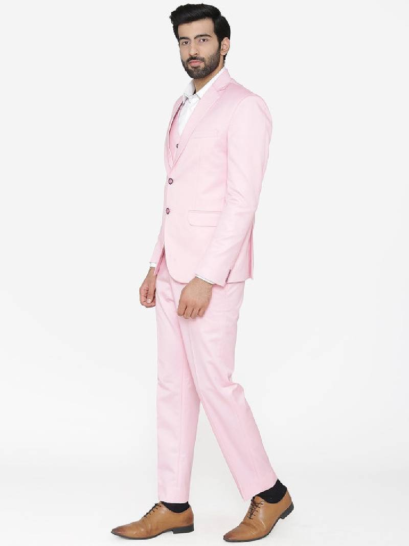Men pink solid single-breasted regular fit party suit