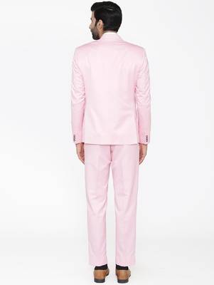Men pink solid single-breasted regular fit party suit 4