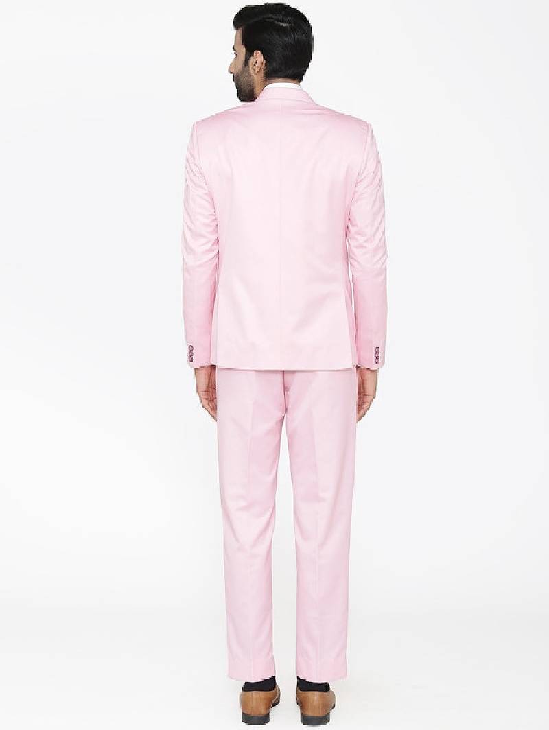 Men pink solid single-breasted regular fit party suit