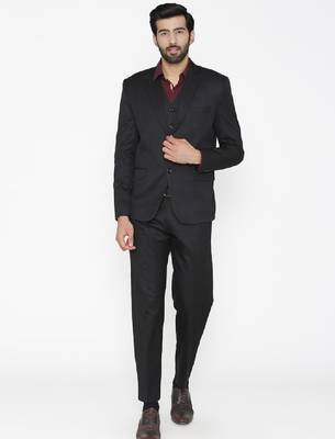 Men black solid single-breasted regular fit suit 1