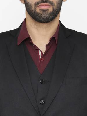 Men black solid single-breasted regular fit suit 2