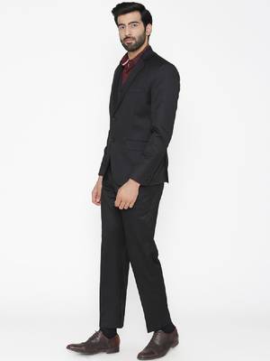 Men black solid single-breasted regular fit suit 3
