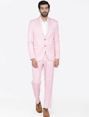 Men pink solid single-breasted regular fit party suit 1