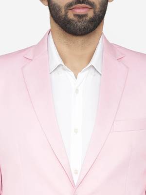 Men pink solid single-breasted regular fit party suit 2