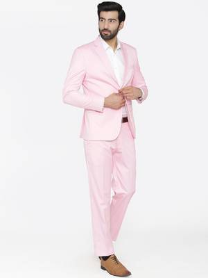 Men pink solid single-breasted regular fit party suit 3