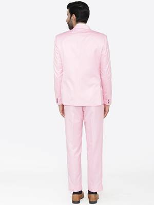 Men pink solid single-breasted regular fit party suit 4