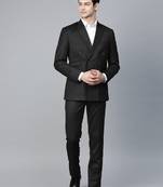 Men black solid slim fit double-breasted formal suit