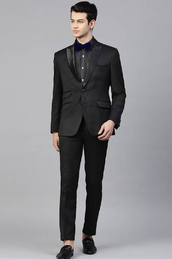 Men black solid slim fit tuxedo suit