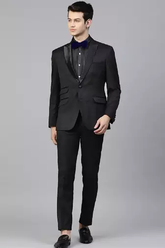 Men black solid slim fit tuxedo suit
