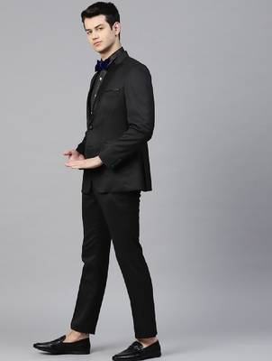 Men black solid slim fit tuxedo suit 4