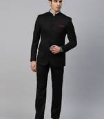 Men black solid slim fit bandhgala suit