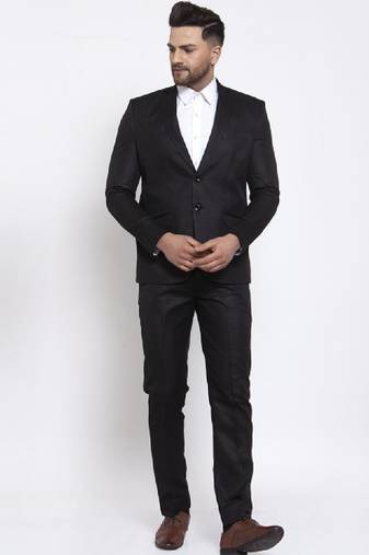 Men black solid single-breasted formal suit