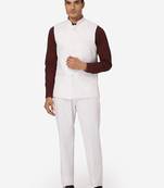 Men white solid bandhgala formal two-piece suit