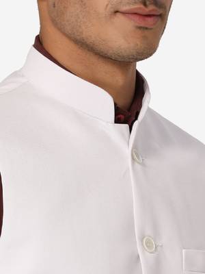 Men white solid bandhgala formal two-piece suit 2