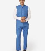Men blue solid bandhgala formal two-piece suit