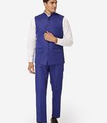 Men blue solid bandhgala formal two-piece suit