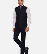 Men black solid bandhgala formal two-piece suit
