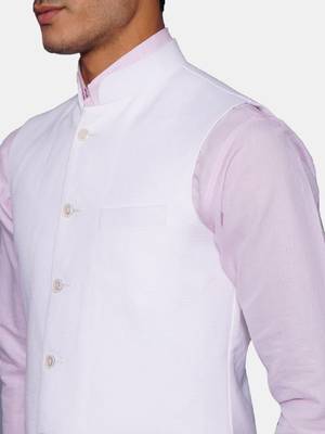 Men white solid bandhgala two-piece formal suit 2