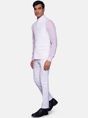 Men white solid bandhgala two-piece formal suit 4