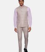 Men cream-coloured solid bandhgala two-piece formal suit