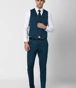 Men green self design slim fit single breasted 3 piece formal suit