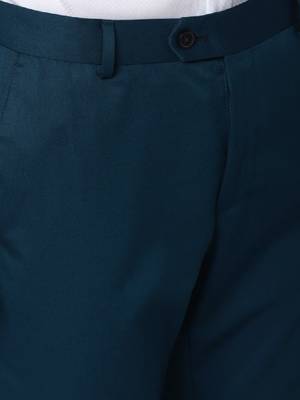 Men green self design slim fit single breasted 3 piece formal suit 3