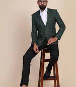 Men green checked single-breasted two-piece suit