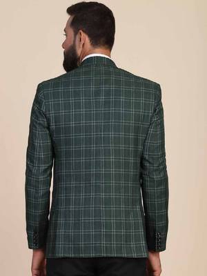 Men green checked single-breasted two-piece suit 3