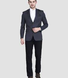 Men grey solid single-breasted two-piece suit