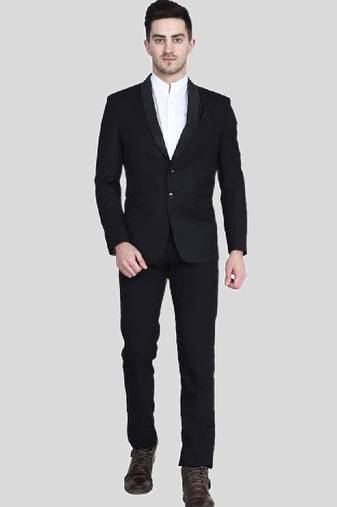 Men black solid single-breasted two-piece suit