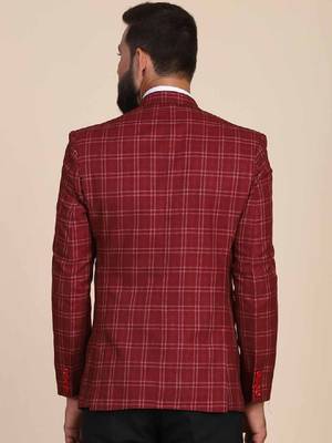 Men maroon checked 2-piece single breasted suit 4