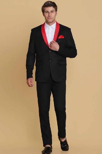 Men black solid 2-piece single breasted suit
