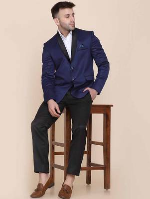 Men blue solid 2 piece tuxedo formal suits 1