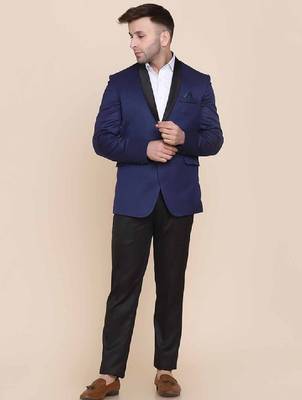 Men blue solid 2 piece tuxedo formal suits 2