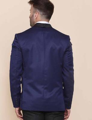 Men blue solid 2 piece tuxedo formal suits 3