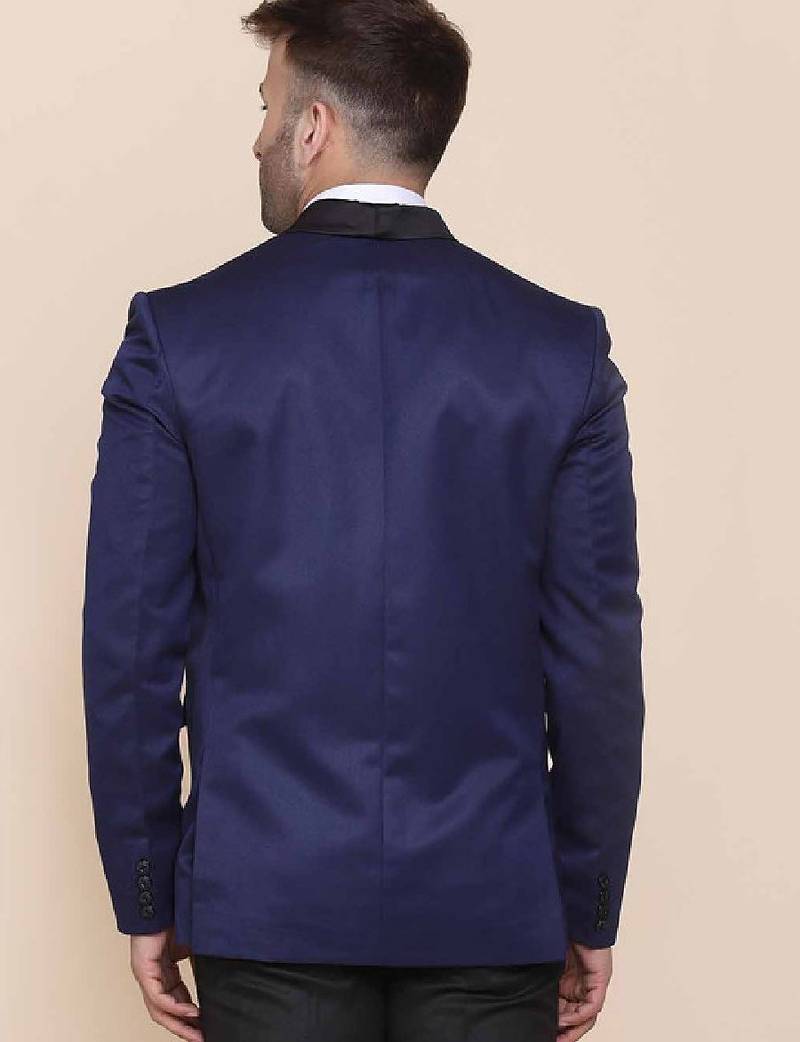 Men blue solid 2 piece tuxedo formal suits