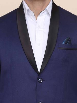 Men blue solid 2 piece tuxedo formal suits 4