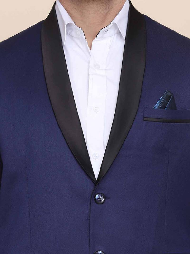 Men blue solid 2 piece tuxedo formal suits