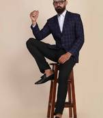 Men blue checked single-breasted two-piece suit