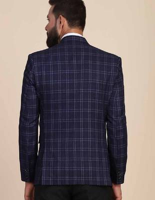 Men blue checked single-breasted two-piece suit 2