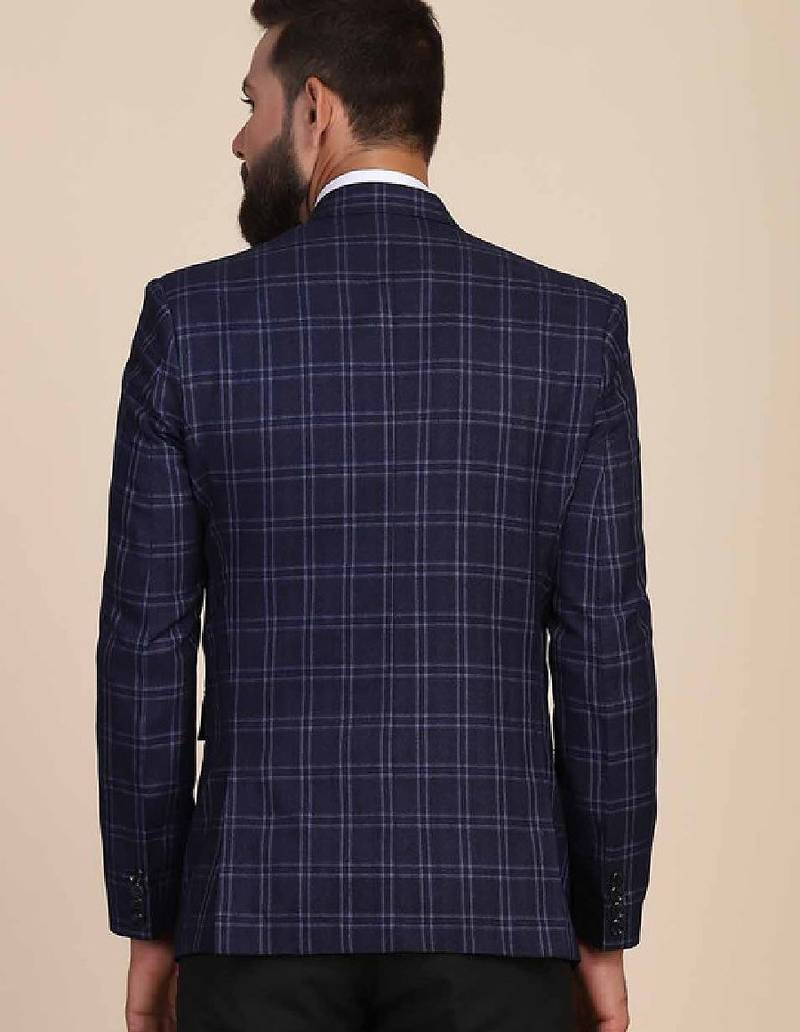 Men blue checked single-breasted two-piece suit