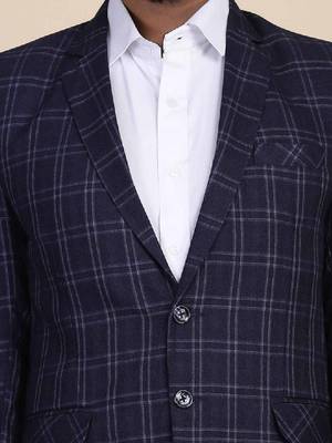 Men blue checked single-breasted two-piece suit 3