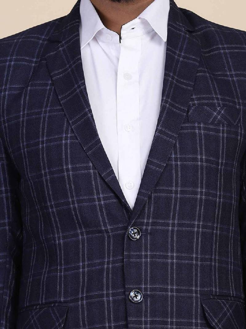 Men blue checked single-breasted two-piece suit