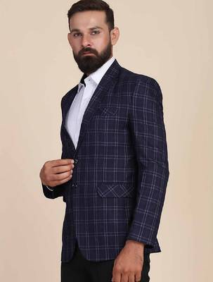 Men blue checked single-breasted two-piece suit 4