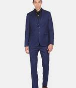 Men navy blue solid regular-fit single-breasted 3-piece formal suit