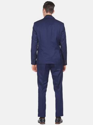 Men navy blue solid regular-fit single-breasted 3-piece formal suit 4