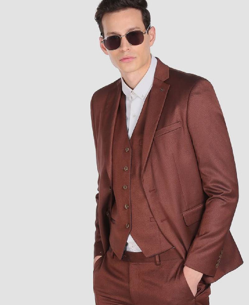 Men set of 3 bronze solid 3-peice suits