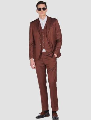 Men set of 3 bronze solid 3-peice suits 3