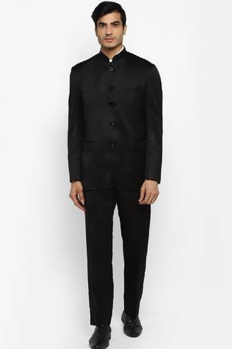 Men black solid 2-piece bandhgala suit