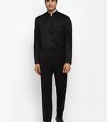 Men black solid 2-piece bandhgala suit